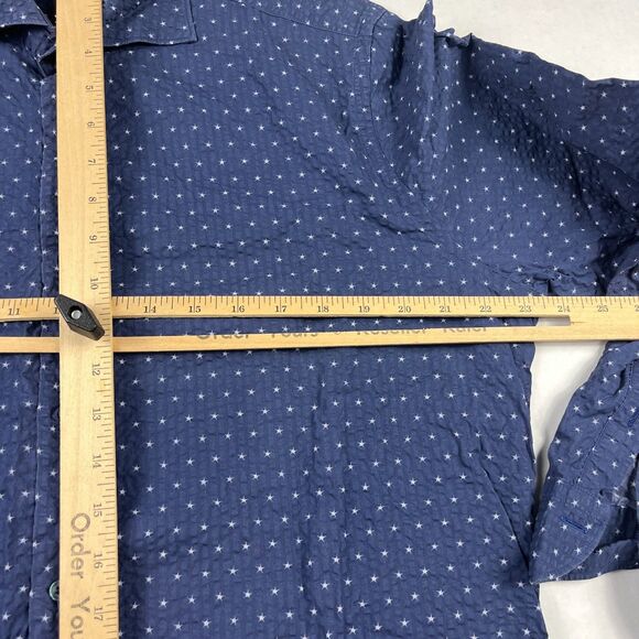 Saks Fifth Avenue Mens Seersucker Shirt Large Navy White Dotted Classic Preppy - Picture 7 of 10